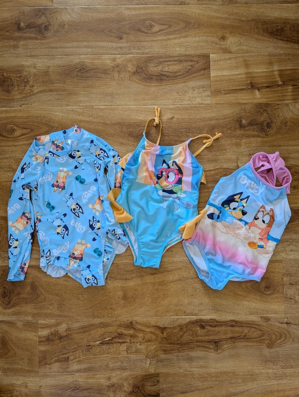 Bluey Swimsuit Bundle Toddler Girl 3T Lot  Of 3 One Piece Ruffles Rashguard